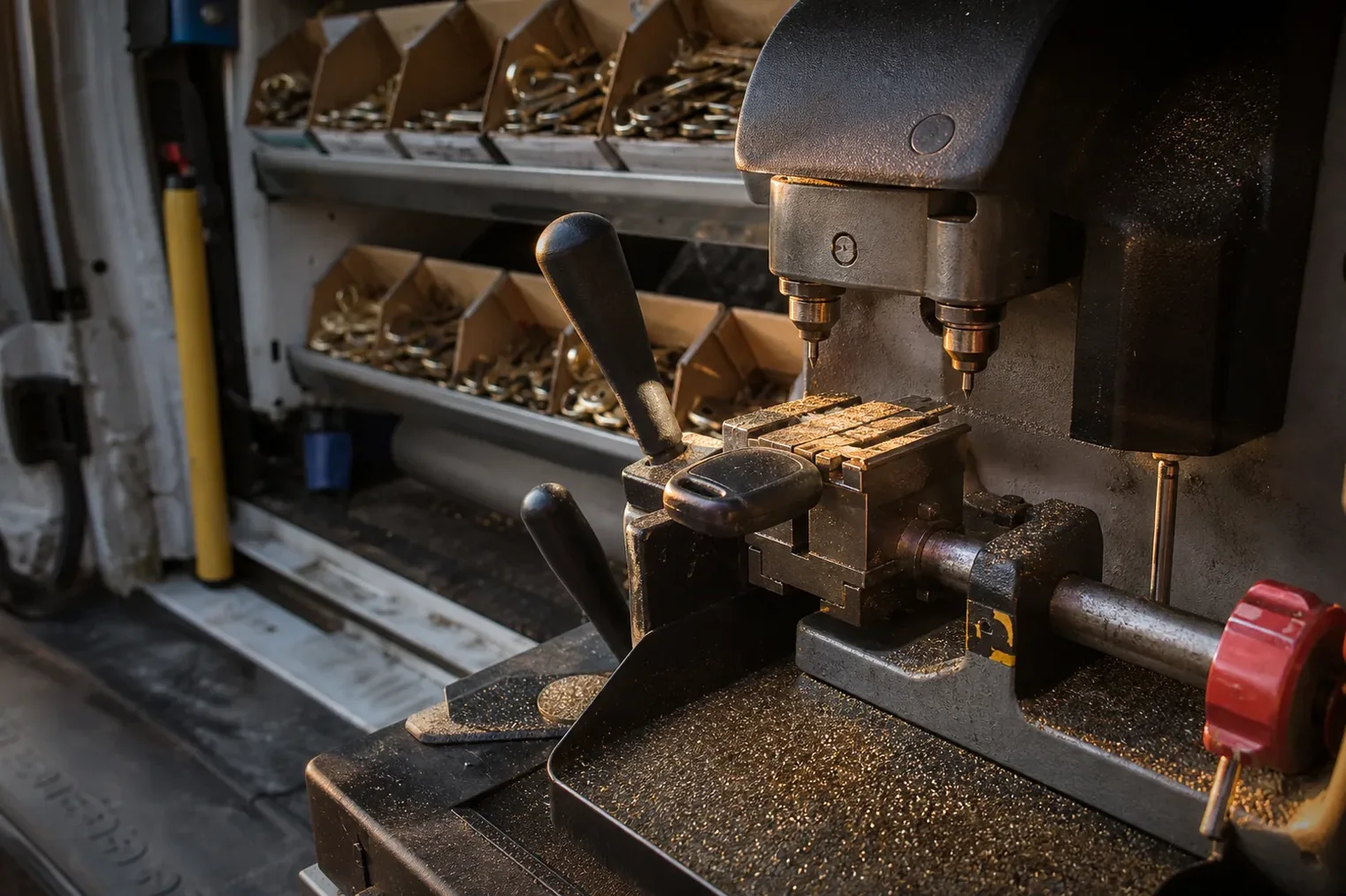 Key cutting machine in the service vehicle in Fort Myers, FL